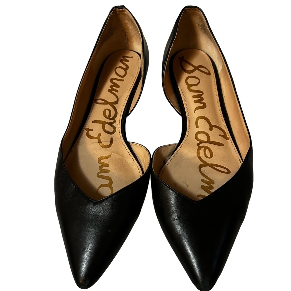 Sam Edelman Roxane Flat Black Leather Cut-out Pointy Toe Sz 8